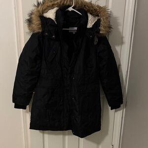 Madden Girl Black Puffer Jacket with Faux Fur Trim
